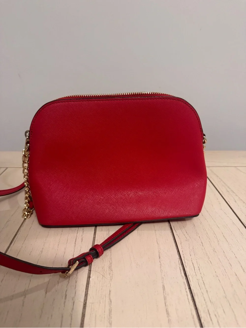 Michael Kors Red Saffiano Dome Crossbody with Gold Hardware